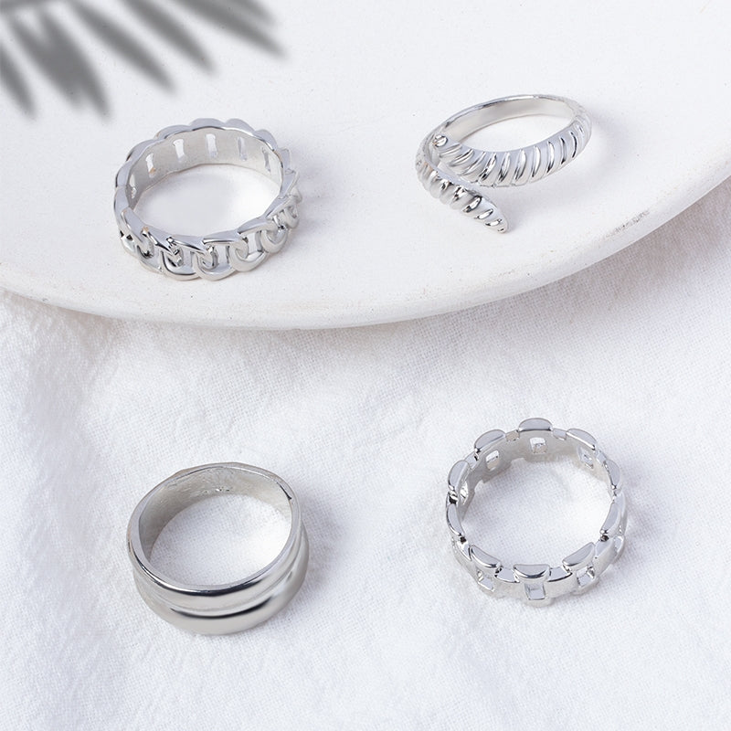 Simple Style Solid Color Alloy Snake Open Rings Set for Women