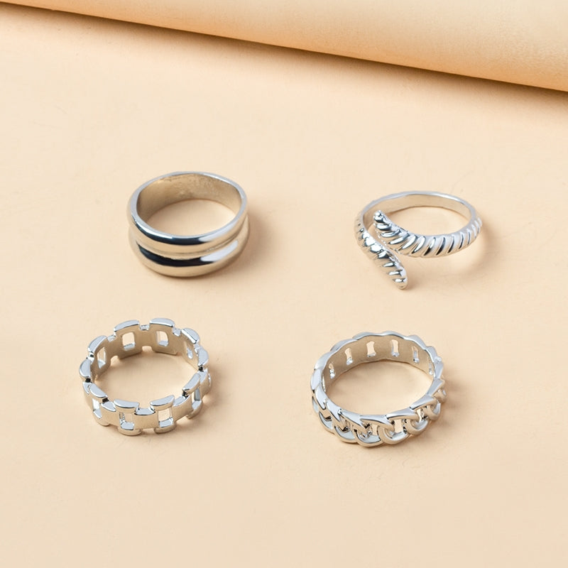 Simple Style Solid Color Alloy Snake Open Rings Set for Women