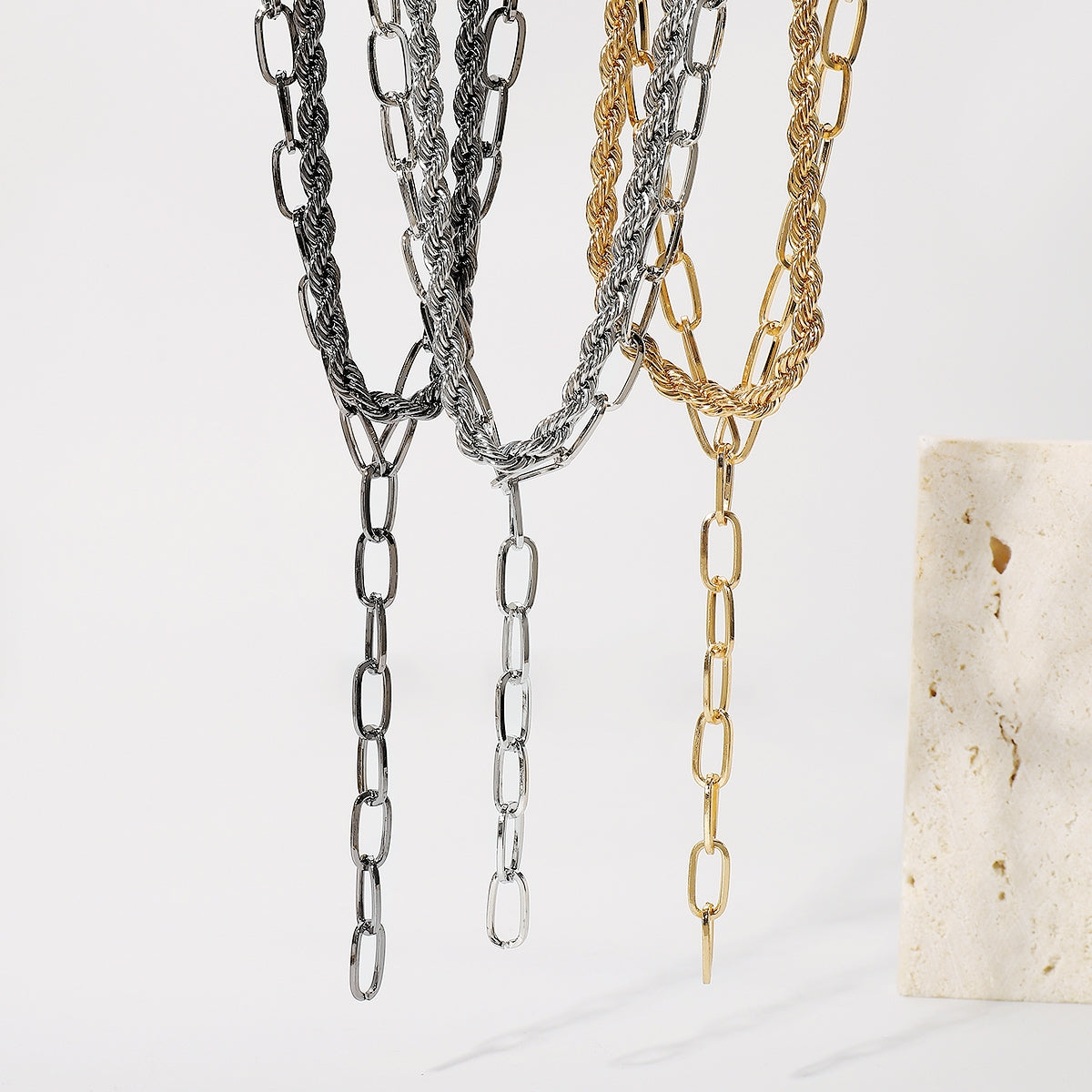 Simple Style Solid Color Alloy Layered Tassel Chain Necklace
