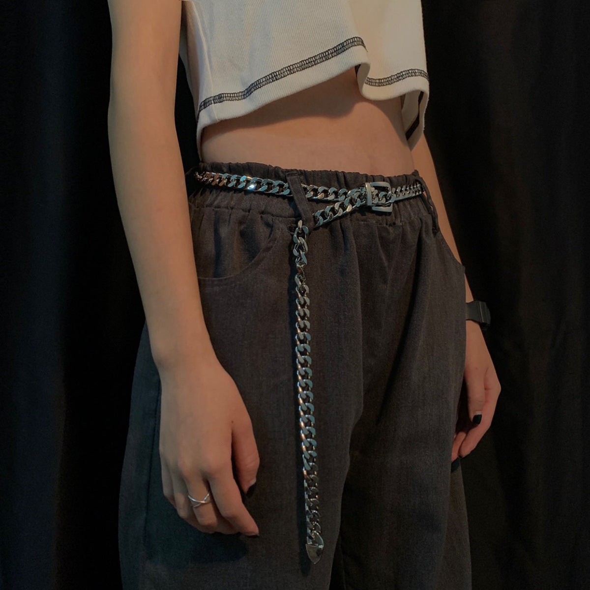 Simple Style Solid Color Aluminum Plated Chain Belt for Women - Fashion Punk Metal Waist and Body Chain