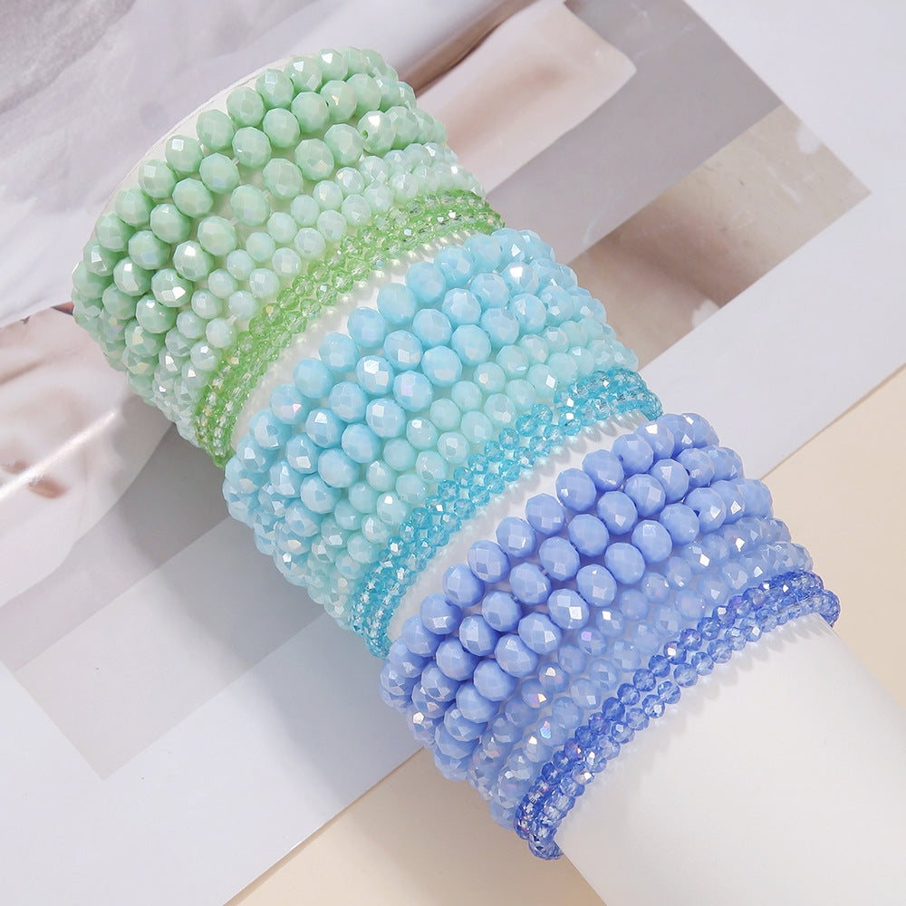 Simple Bohemian Crystal Beaded Bracelet Set - 7 Piece Elastic Design