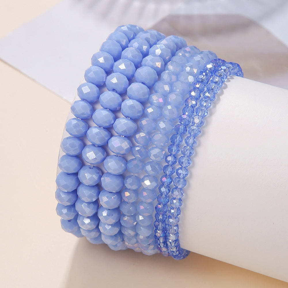 Simple Bohemian Crystal Beaded Bracelet Set - 7 Piece Elastic Design