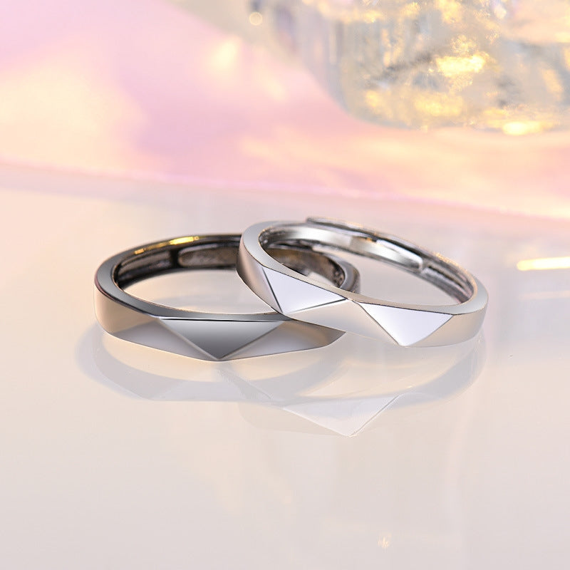 Geometric Minimalist Copper Plated Couple Rings - Black and White Diamond Design