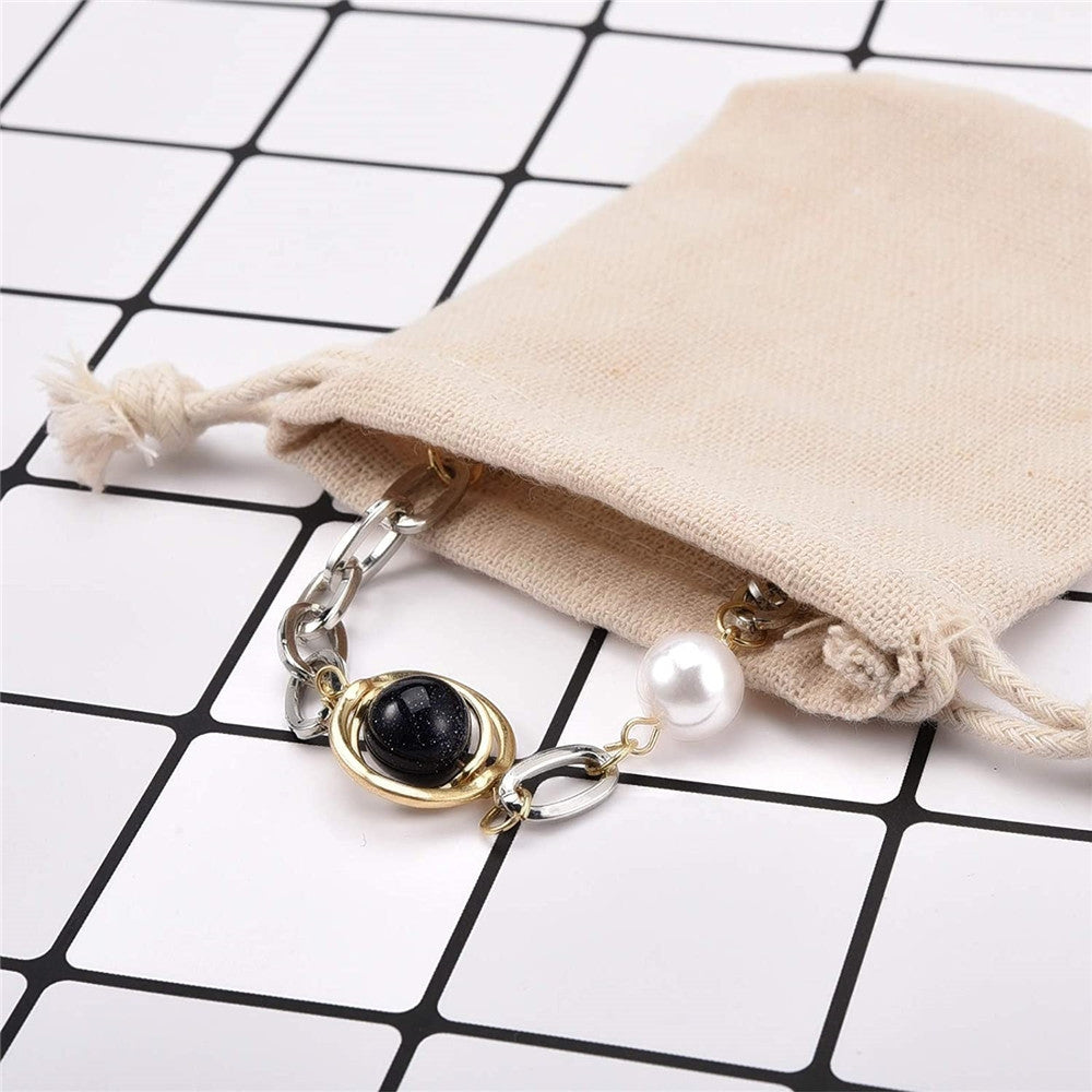 Simple Cotton Linen Drawstring Jewelry and Accessory Pouch