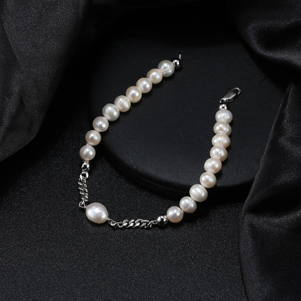 14K Gold Plated Sterling Silver Freshwater Pearl Vintage Bracelet for Men and Women