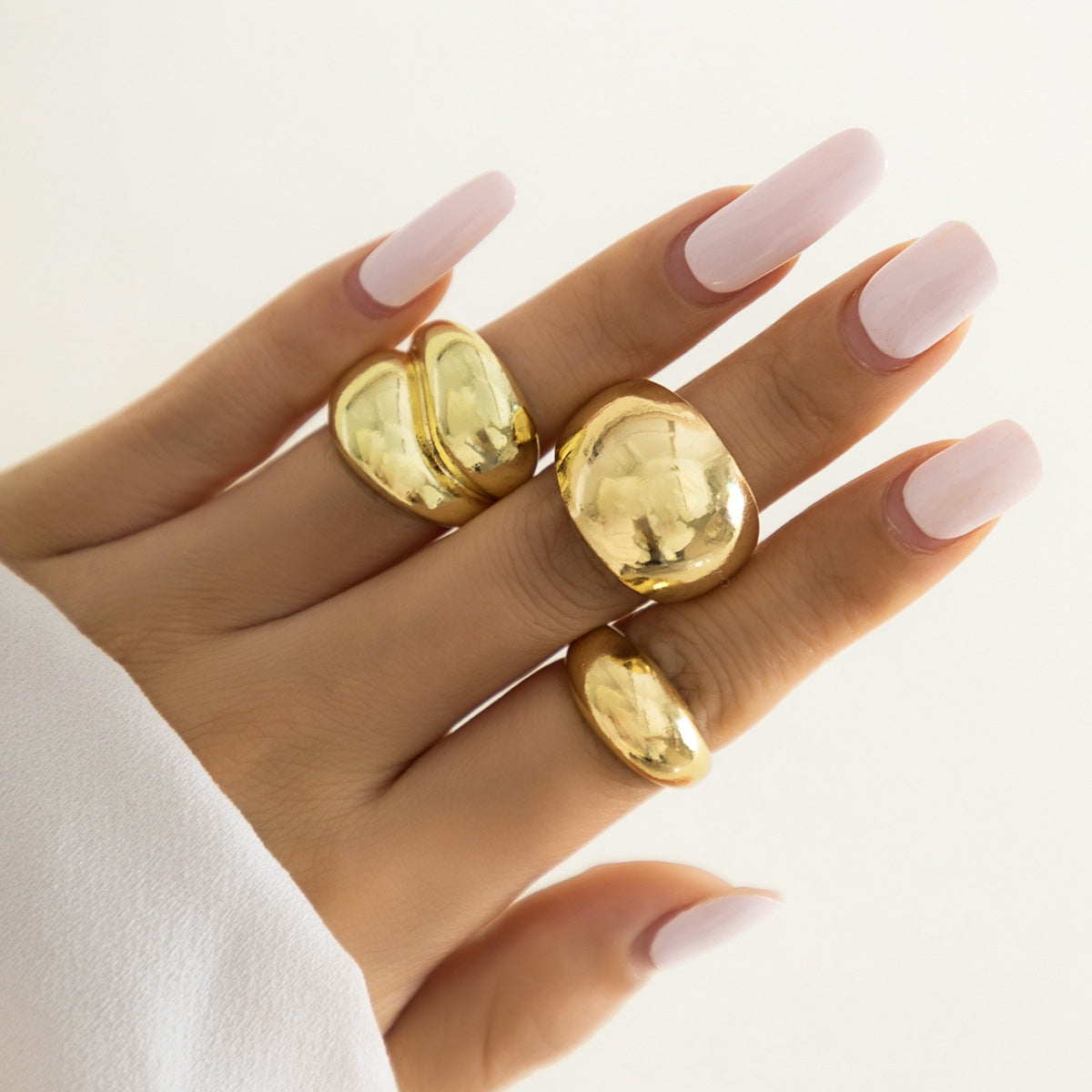 Minimalist Geometric Gold Plated Alloy Ring Set for Women