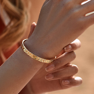 Simple Style Gold Plated Brass Open Bangle Bracelet