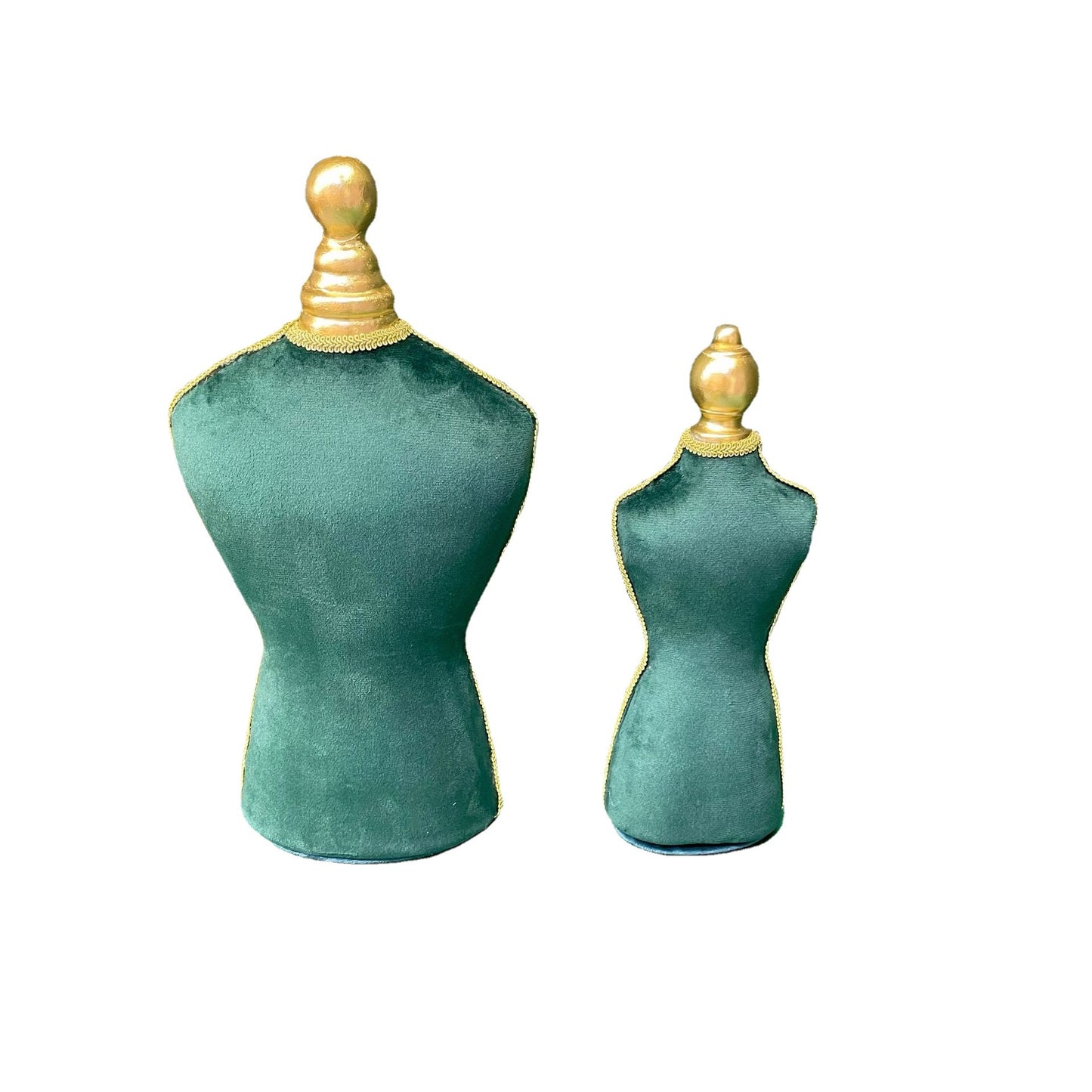 Simple Style Solid Color Metal Jewelry Display Stand with Green Velvet Necklace Bust and Earring Holder