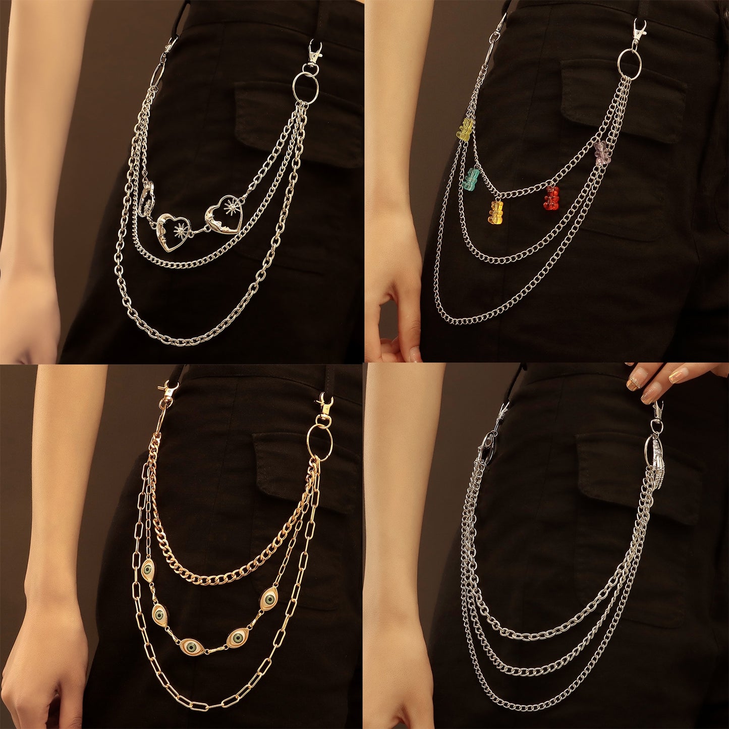 Simple Style Heart Cutout Multi-Layer Metal Chain Belt for Women