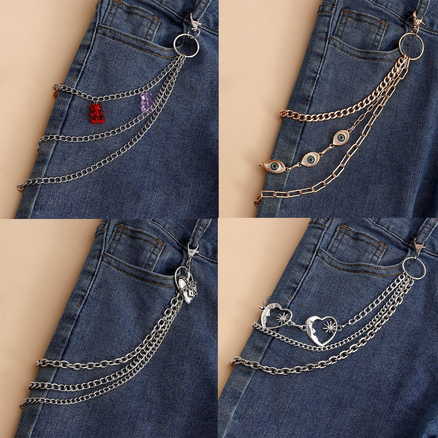 Simple Style Heart Cutout Multi-Layer Metal Chain Belt for Women