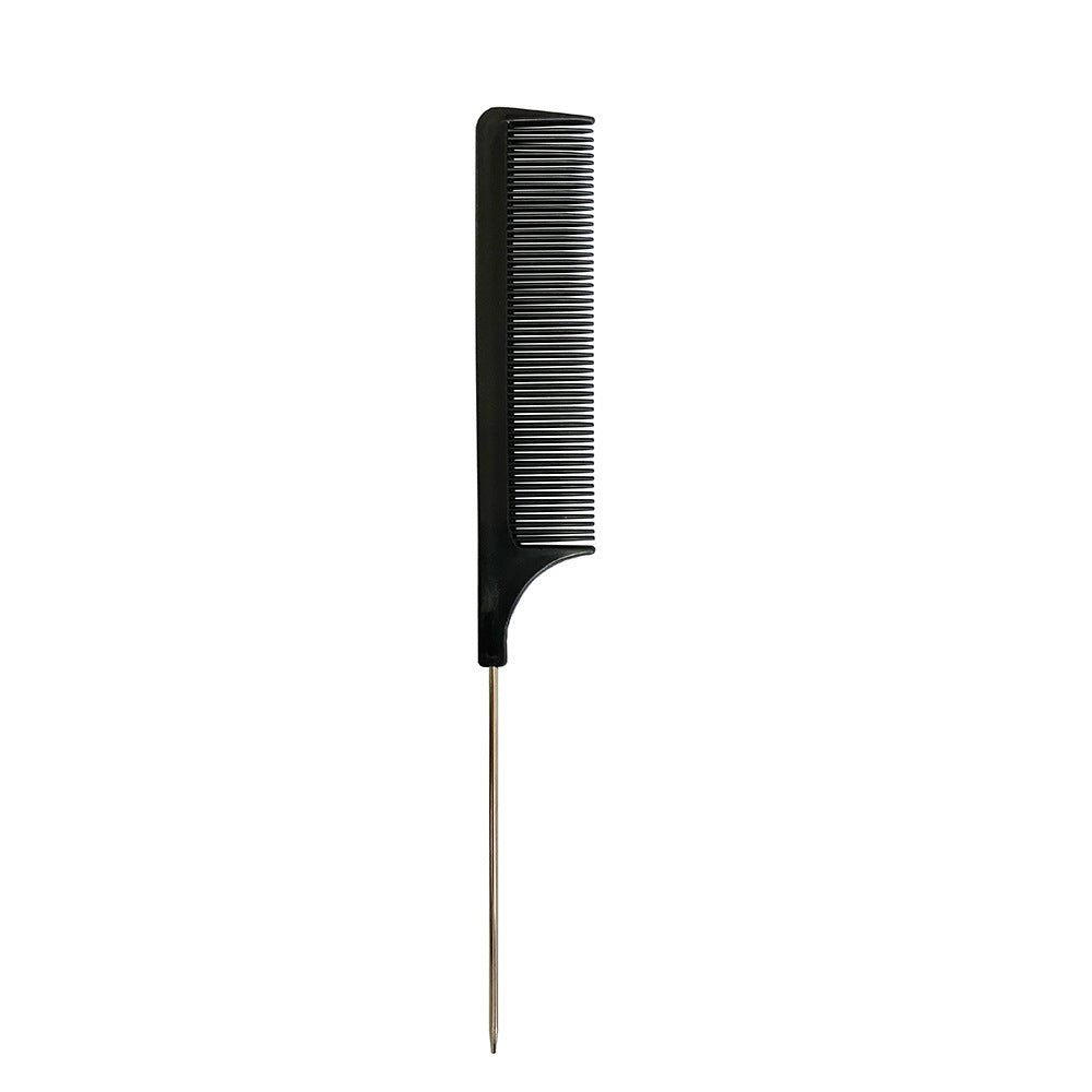 Simple Solid Color Plastic Hair Comb Set - Black Steel Needle Tail Comb for Styling and Cutting