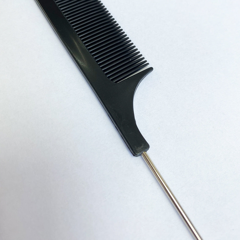 Simple Solid Color Plastic Hair Comb Set - Black Steel Needle Tail Comb for Styling and Cutting