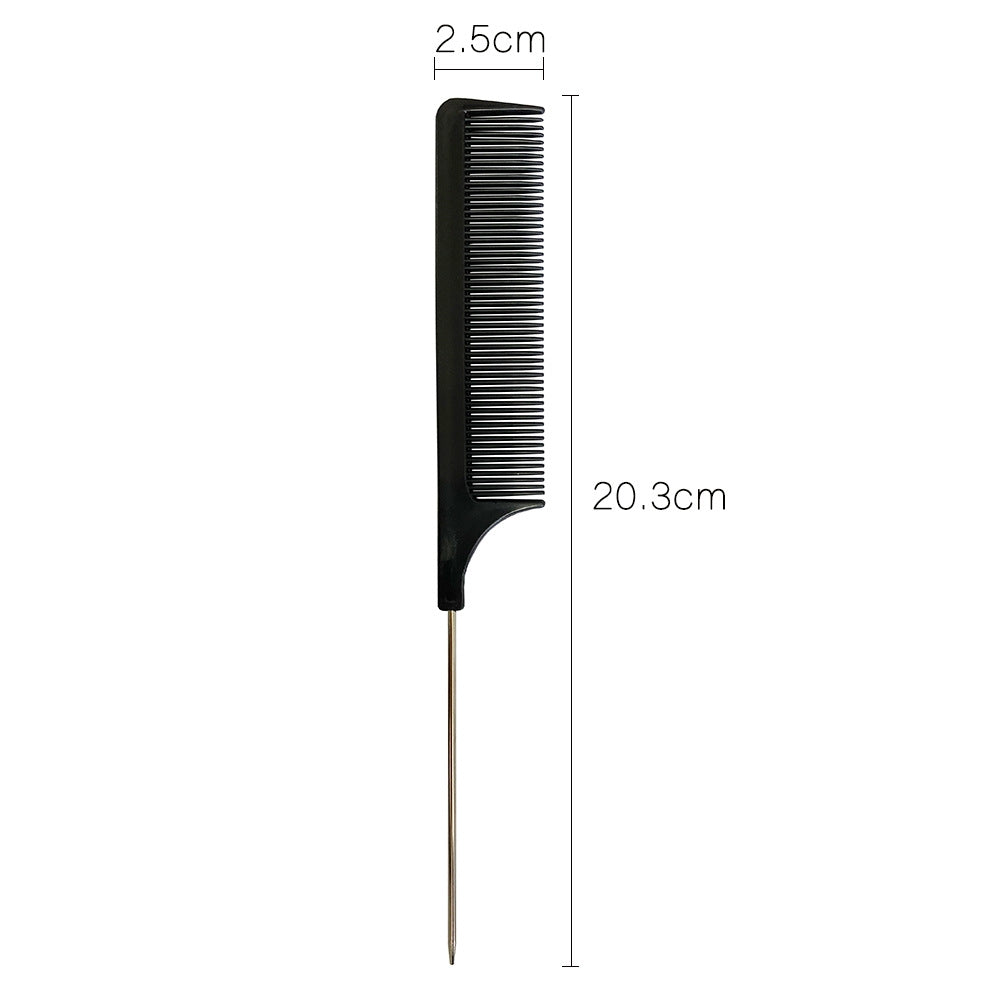 Simple Solid Color Plastic Hair Comb Set - Black Steel Needle Tail Comb for Styling and Cutting