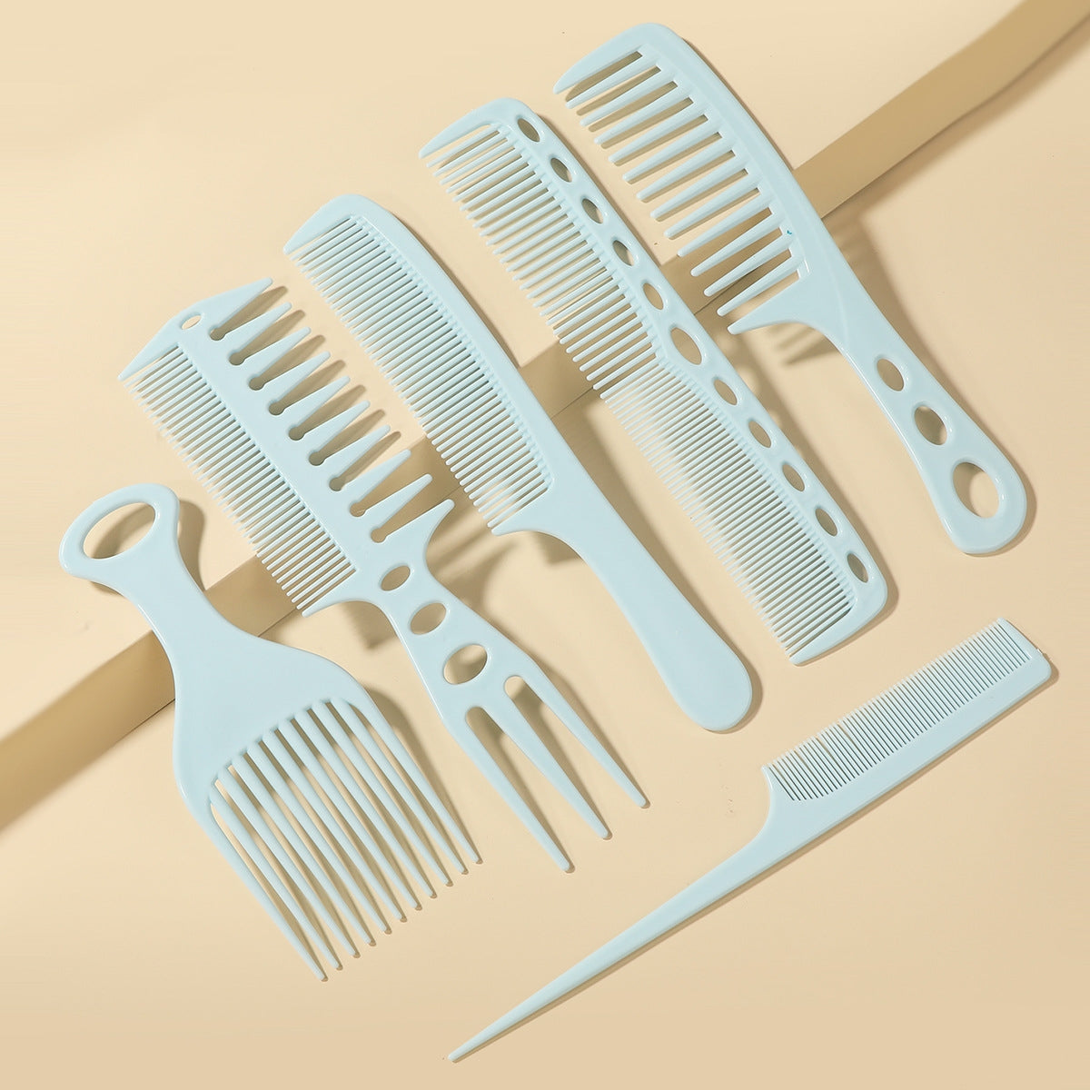 Simple Solid Color Plastic Hair Comb 6-Piece Set - Black Hairdressing and Makeup Combs