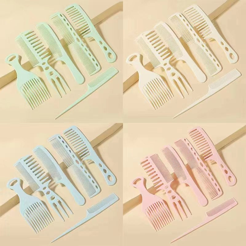 Simple Solid Color Plastic Hair Comb 6-Piece Set - Black Hairdressing and Makeup Combs