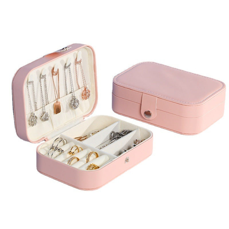 Simple Style PU Leather Double Layer Jewelry Box with Earring Holder - Multiple Colors Available