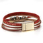 Simple Solid Color PU Leather and Natural Stone Beaded Bracelet with Copper Tube Design and Magnetic Clasp
