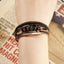 Simple Solid Color PU Leather and Natural Stone Beaded Bracelet with Copper Tube Design and Magnetic Clasp