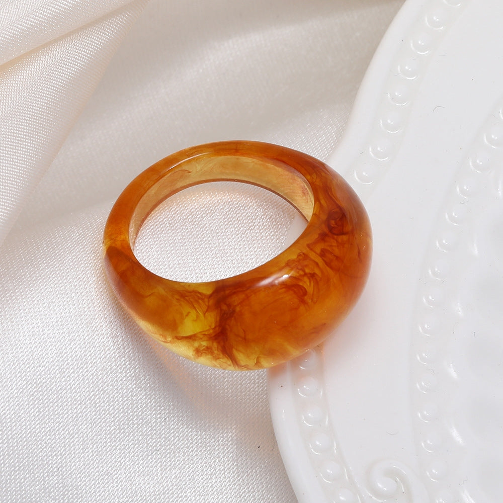 Simple Geometric Resin Rings for Women and Men - Vintage Colorful Design