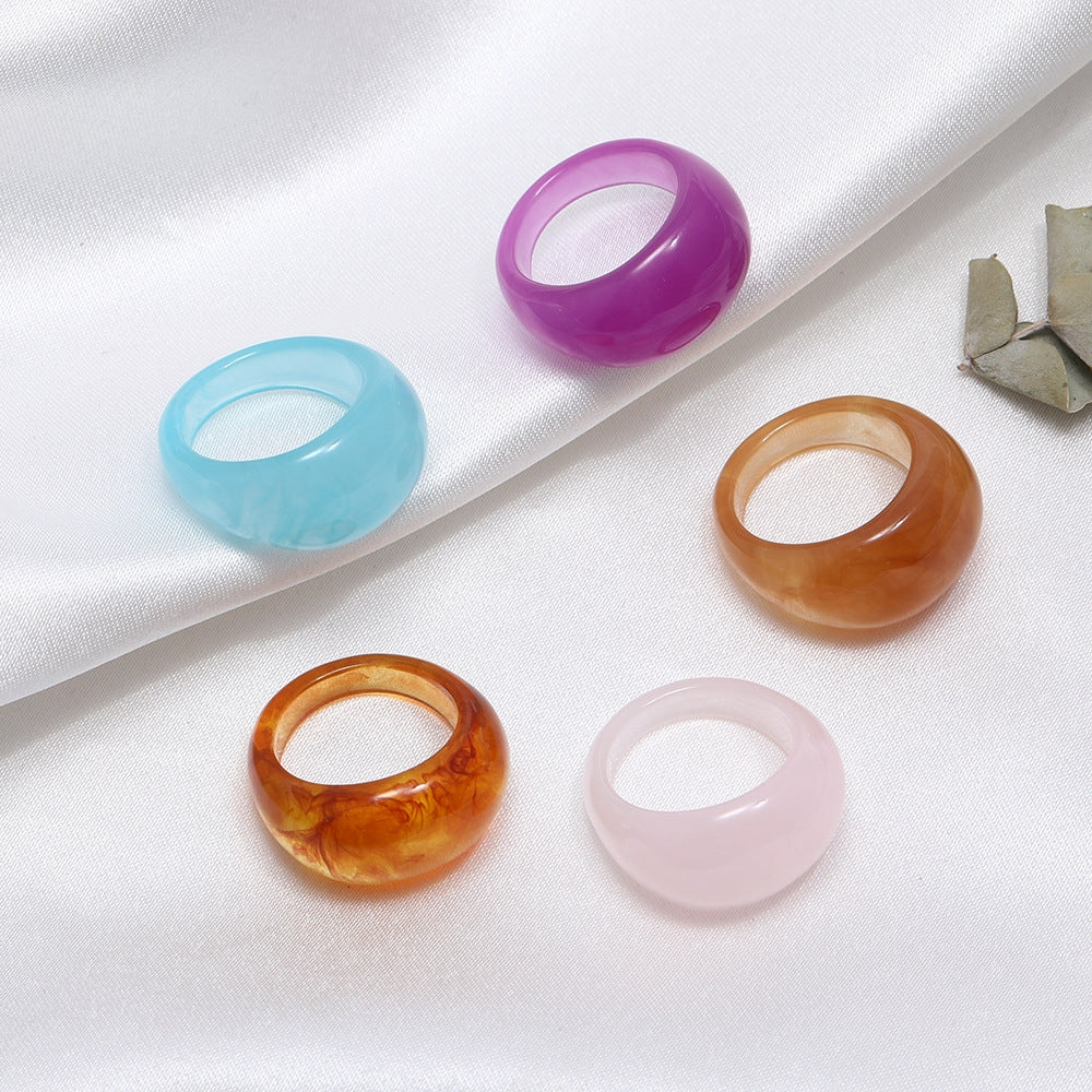 Simple Geometric Resin Rings for Women and Men - Vintage Colorful Design