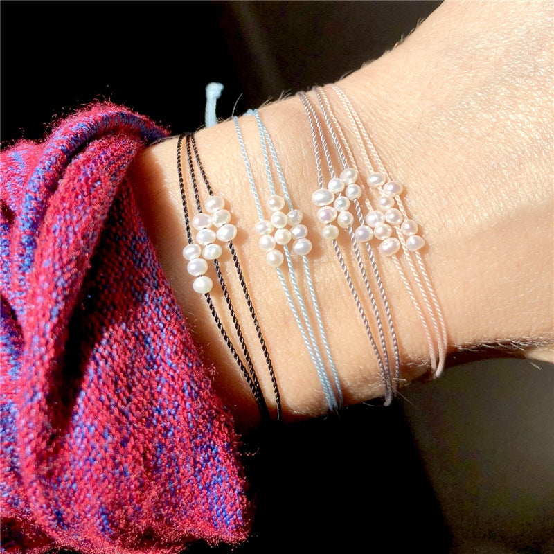 Simple Solid Color Rope Braid Women's Bracelet with Natural Pearl