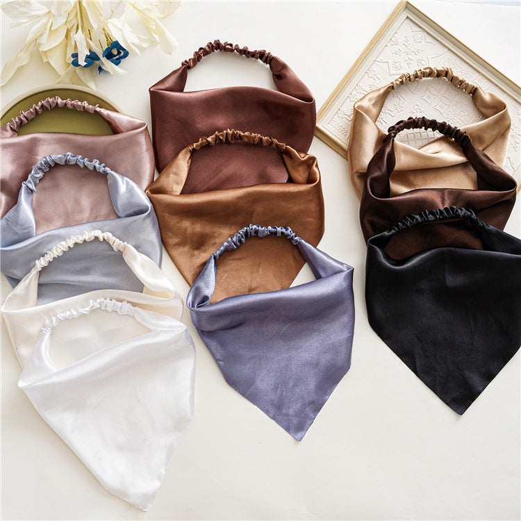 Simple Solid Color Satin Ribbon Headscarf for Women