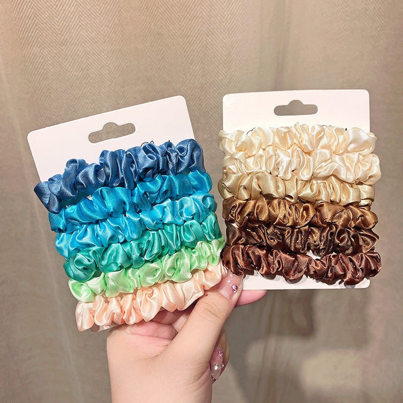 Simple Satin Elastic Hair Bands Set - 6 Pieces Durable Ponytail Holders