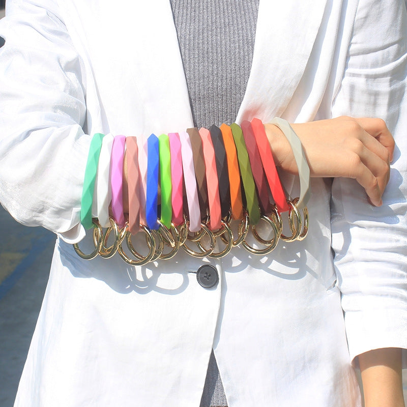 Simple Style Solid Color Silicone Bangle Keychain for Women