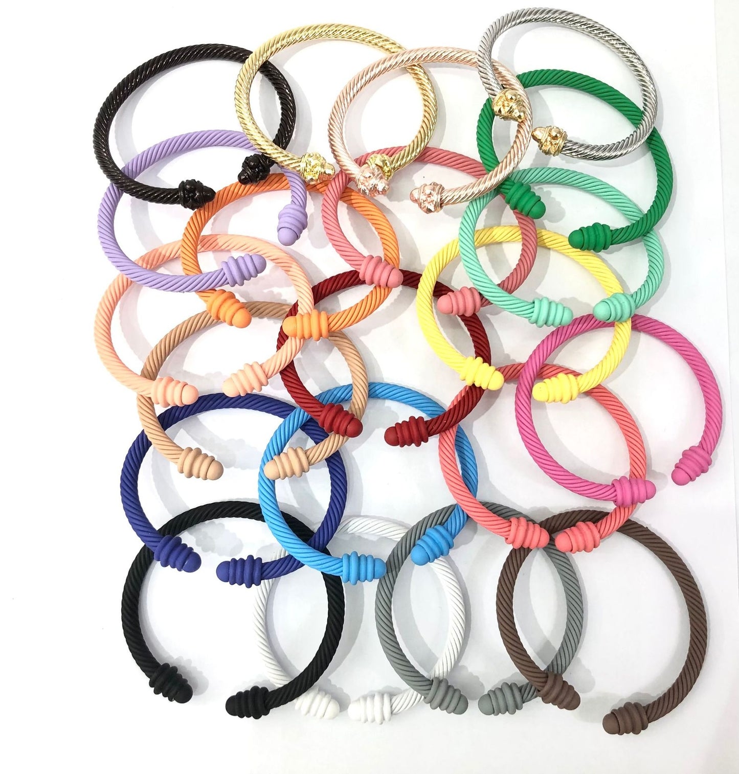 Simple Spiral Stripe Matte Color Open Cuff Bracelet for Women