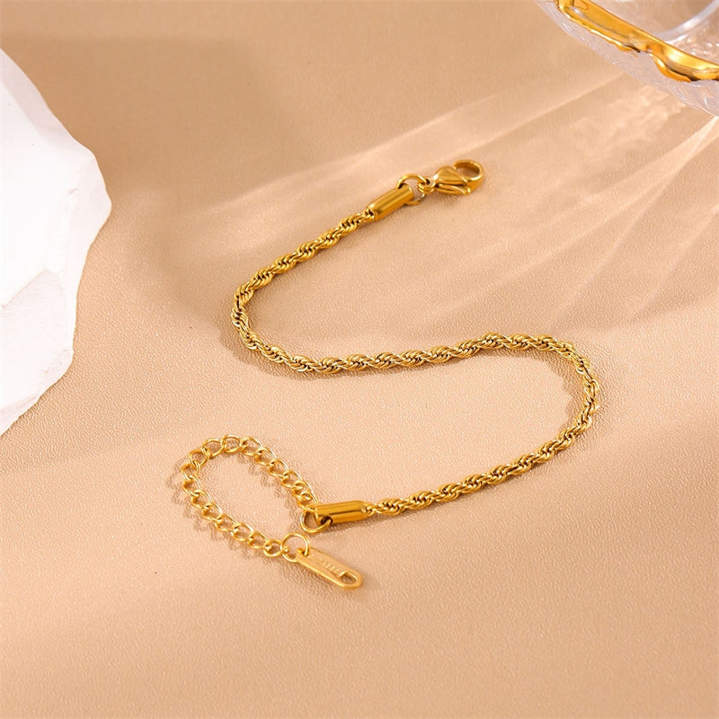 Minimalist 18K Gold Plated Stainless Steel Braided Rope Bracelet