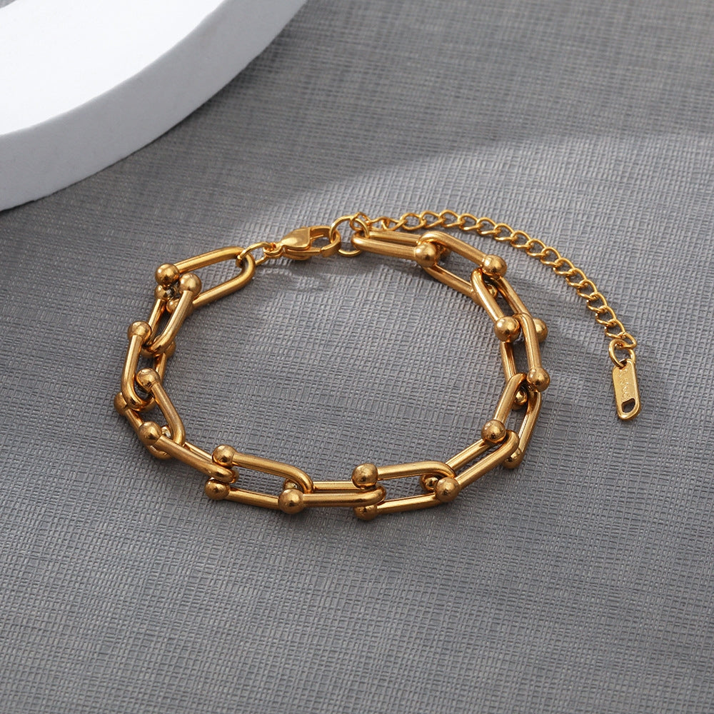 18K Gold Plated Stainless Steel Coarse Chain Bracelet Jewelry