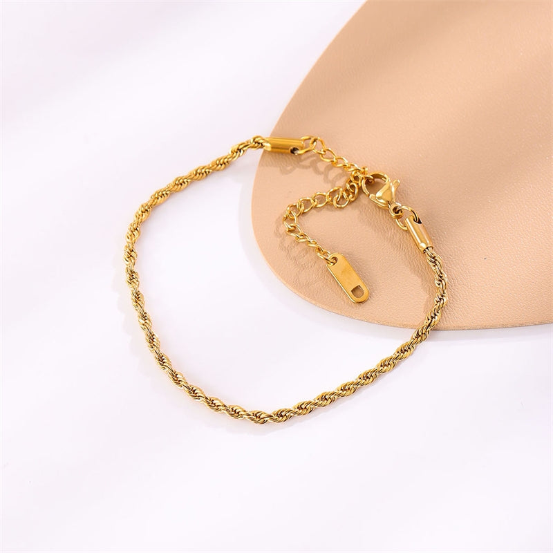 Minimalist 18K Gold Plated Stainless Steel Braided Rope Bracelet