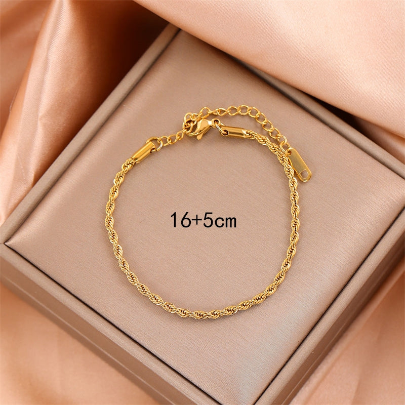 Minimalist 18K Gold Plated Stainless Steel Braided Rope Bracelet