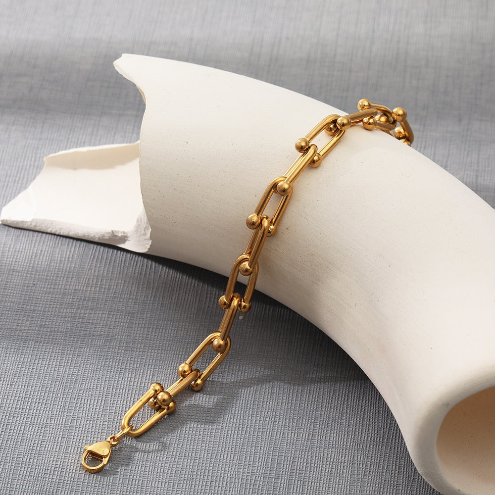 18K Gold Plated Stainless Steel Coarse Chain Bracelet Jewelry