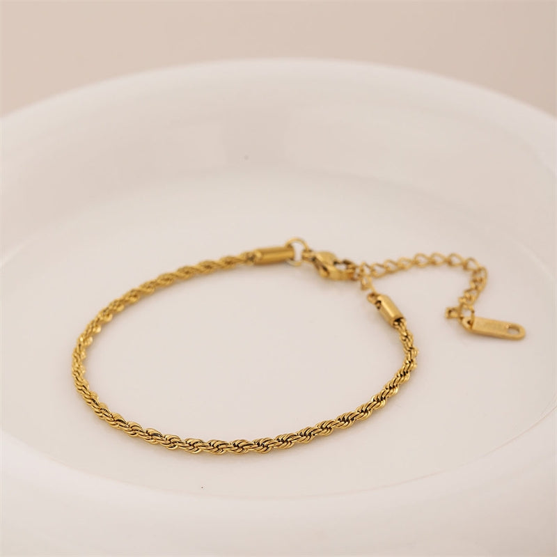 Minimalist 18K Gold Plated Stainless Steel Braided Rope Bracelet