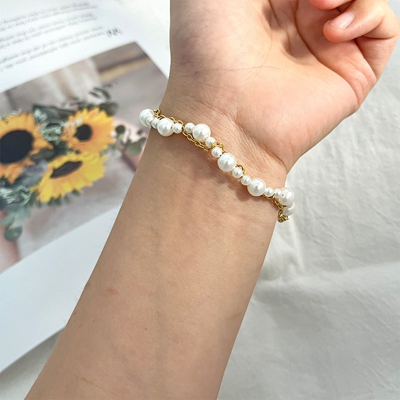 Simple Style Stainless Steel Pearl Chain Bracelet for Women