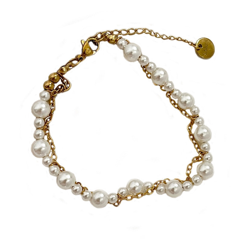 Simple Style Stainless Steel Pearl Chain Bracelet for Women