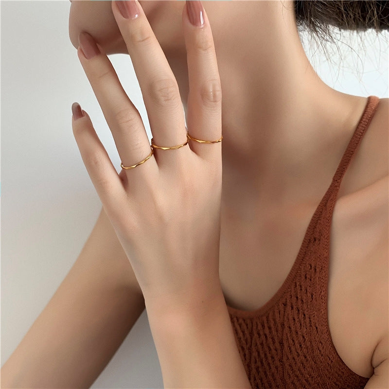 Minimalist Geometric 18k Gold Plated Stainless Steel Ring for Women