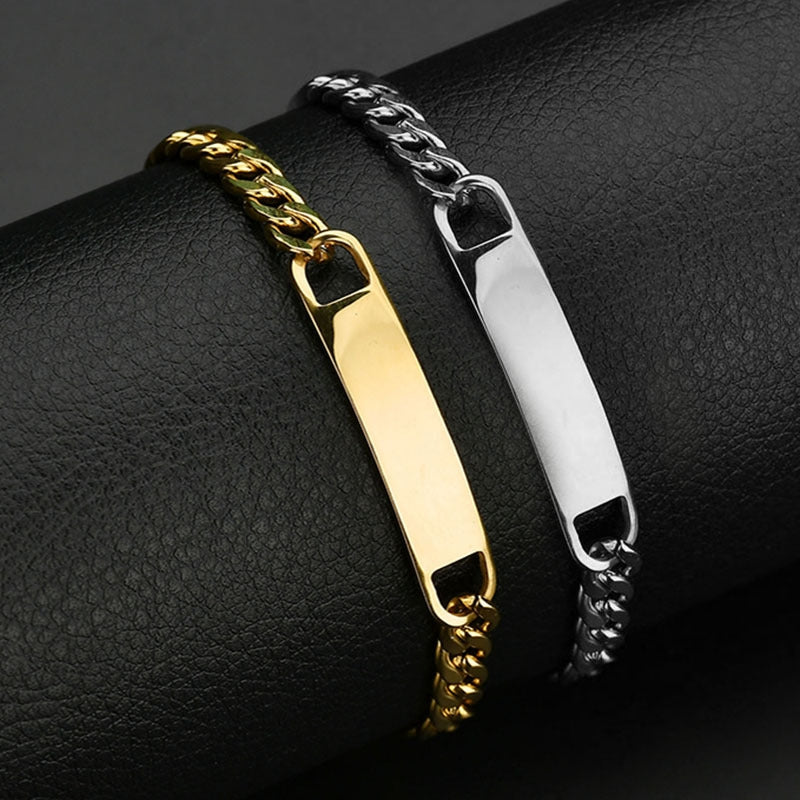 Men's Stainless Steel Curved Bracelet - Customizable Engraving Trend Jewelry