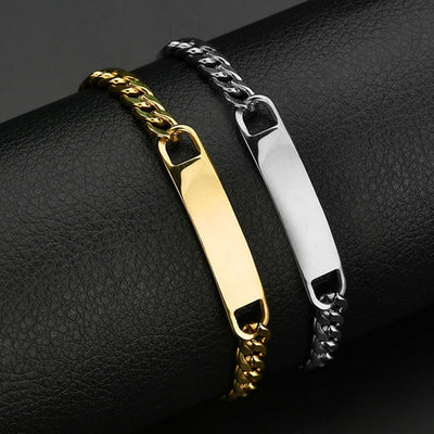 Men's Stainless Steel Curved Bracelet - Customizable Engraving Trend Jewelry