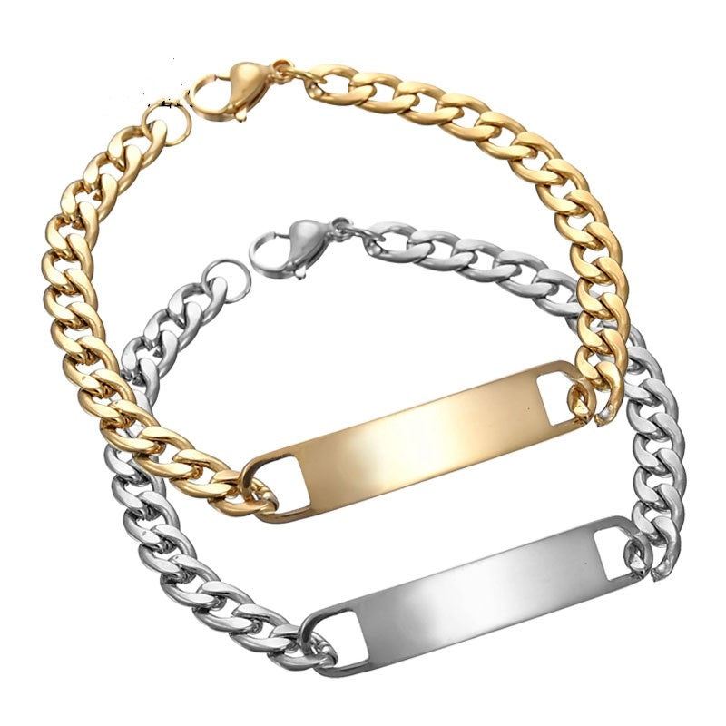 Men's Stainless Steel Curved Bracelet - Customizable Engraving Trend Jewelry