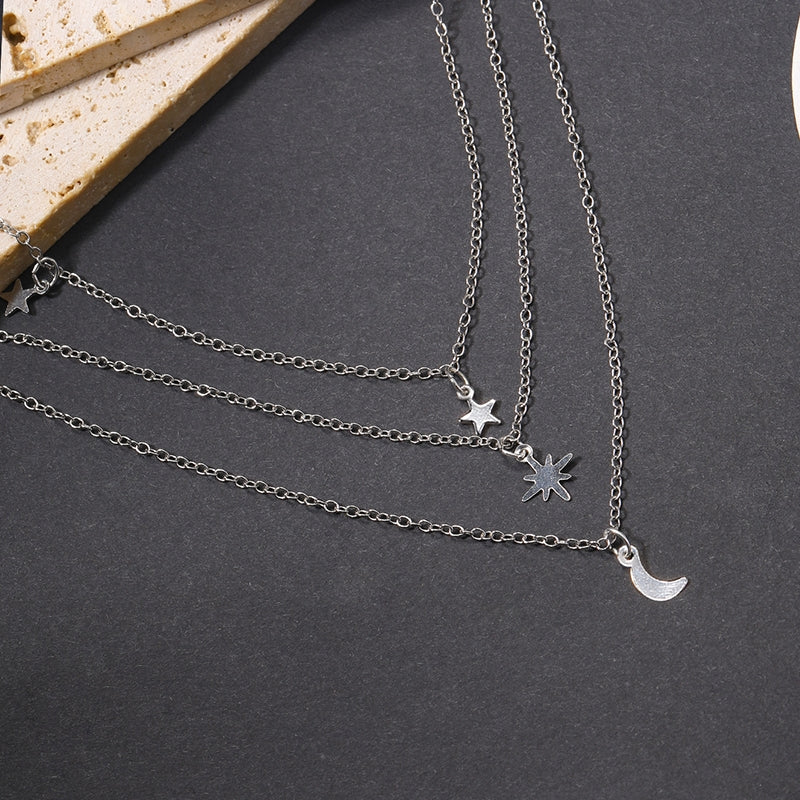 Simple Style Star Moon Alloy Multi-Layer Women's Necklace