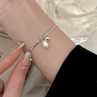 S925 Sterling Silver Gold Plated Freshwater Pearl Double-Layer Snake Chain Bracelet for Women