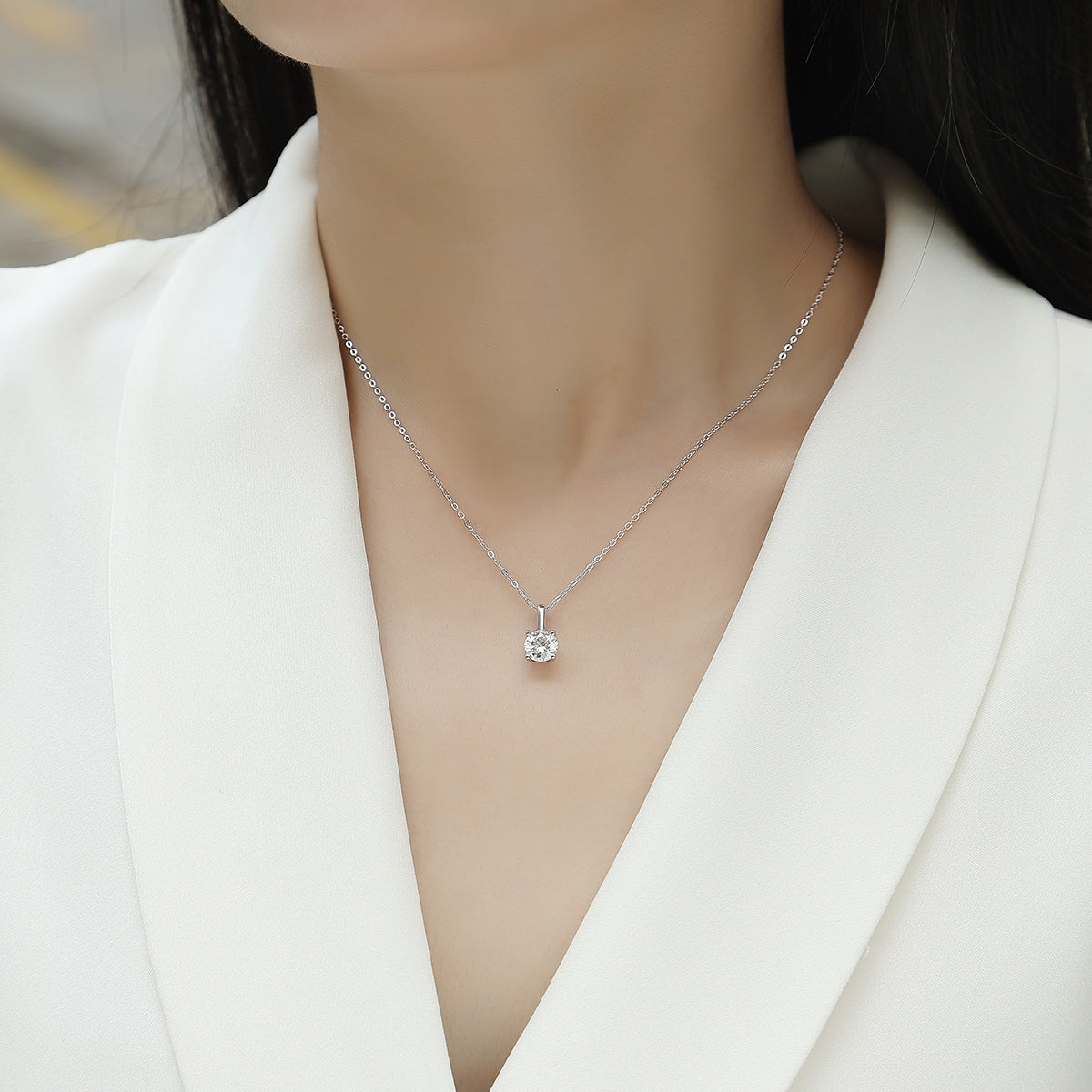 Simple Sterling Silver Moissanite Pendant Necklace