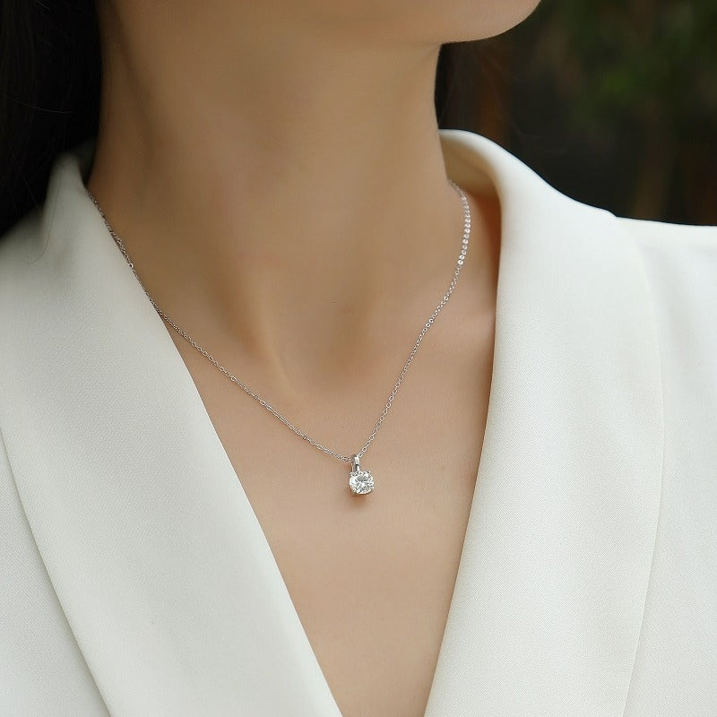 Simple Sterling Silver Moissanite Pendant Necklace