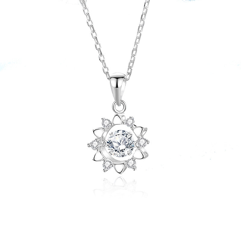 Sterling Silver Moissanite Zircon Sunflower Pendant Necklace for Women