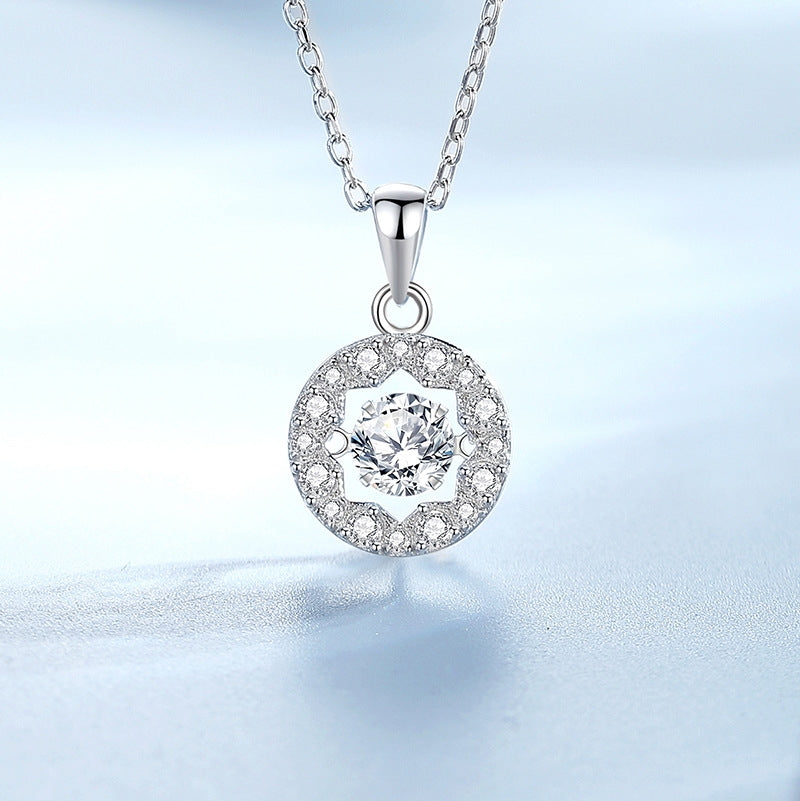 Sterling Silver Moissanite Zircon Pendant Necklace with Dancing Heart Design