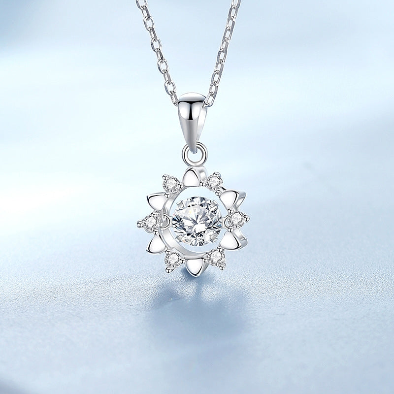 Sterling Silver Moissanite Zircon Sunflower Pendant Necklace for Women