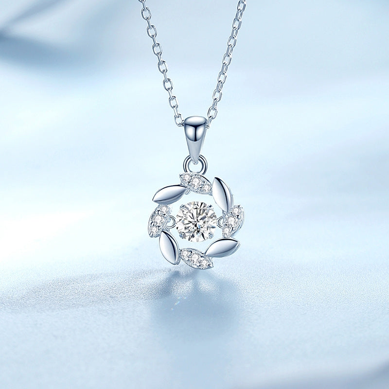 Sterling Silver Moissanite Zircon Pendant Necklace with Wheat Design