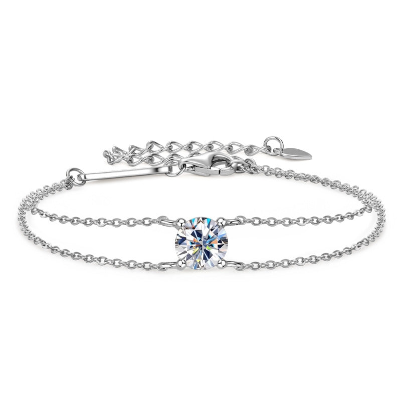 Simple Style Sterling Silver Moissanite Four-Prong Bracelets